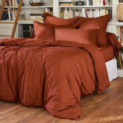 Drap Plat|EMINZA Drap plat percale de coton (180 x 290 cm) Cali Terracotta