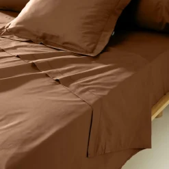 Drap Plat|EMINZA Drap plat percale de coton (240 x 300 cm) Cali Marron Chocolat