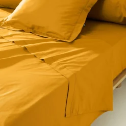 Drap Plat|EMINZA Drap plat percale de coton (270 x 300 cm) Cali Jaune moutarde