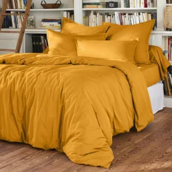 Drap Plat|EMINZA Drap plat percale de coton (270 x 300 cm) Cali Jaune moutarde