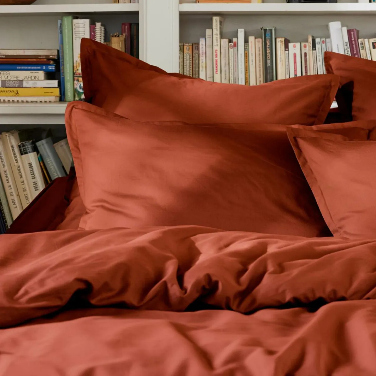 Drap Plat|EMINZA Drap plat percale de coton (240 x 300 cm) Cali Terracotta