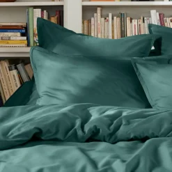 Drap Plat|EMINZA Drap plat percale de coton (180 x 290 cm) Cali Bleu canard