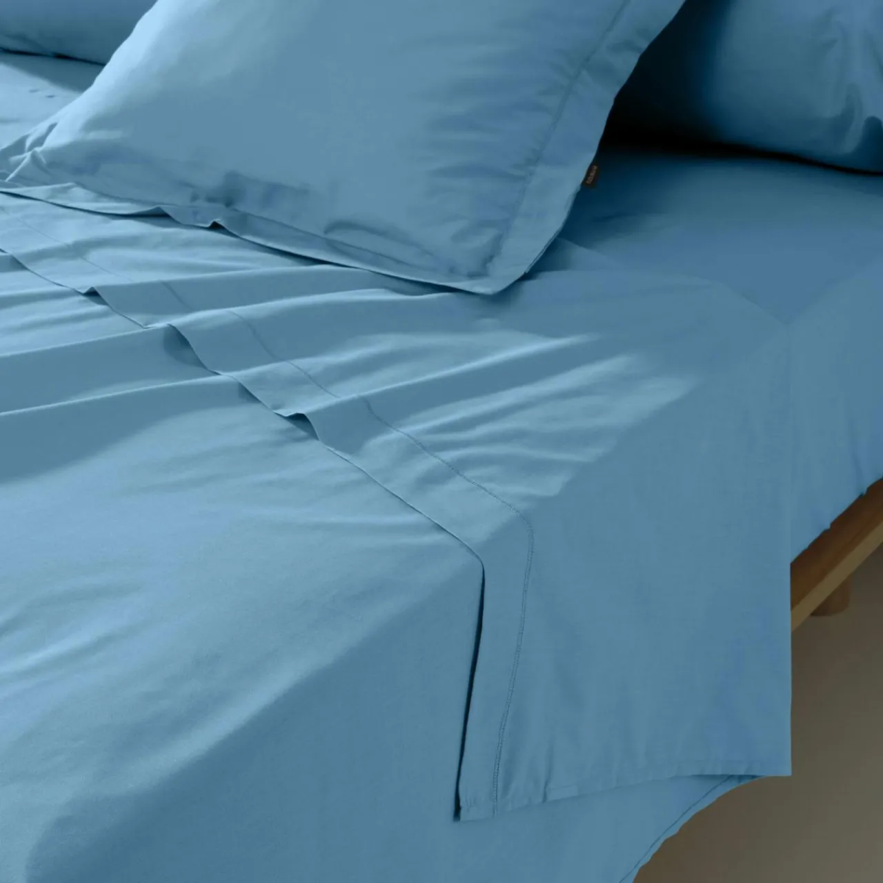 Drap Plat|EMINZA Drap plat percale de coton (240 x 300 cm) Cali Bleu Ciel