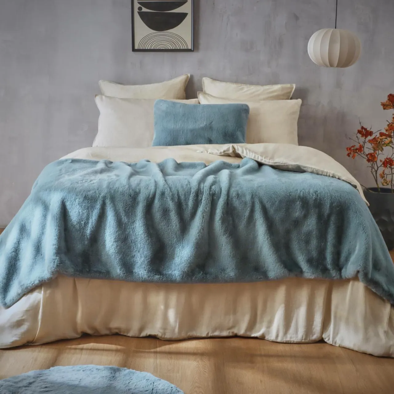 Couvre-Lit Et Édredon|EMINZA Édredon fausse fourrure (90 x 220 cm) Finn Bleu