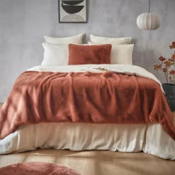 Couvre-Lit Et Édredon|EMINZA Édredon fausse fourrure (90 x 220 cm) Finn Terracotta