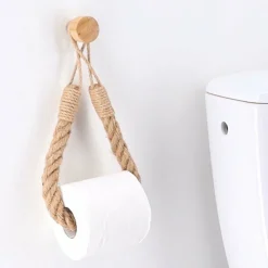 Accessoire Wc|TENDANCE Dérouleur de papier - porte serviette adhésif Easy Chic Corde Naturel