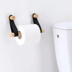 Accessoire Wc|TENDANCE Dérouleur de papier toilette adhésif easy Chic simili cuir Noir