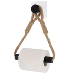 Accessoire Wc|TENDANCE Dérouleur de papier toilette adhésif corde et bambou Harmonie Noir