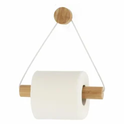 Accessoire Wc|TENDANCE Dérouleur de papier toilette adhésif métal et bambou Easy Chic Blanc