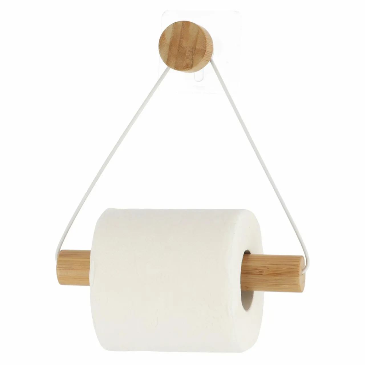 Accessoire Wc|TENDANCE Dérouleur de papier toilette adhésif métal et bambou Easy Chic Blanc