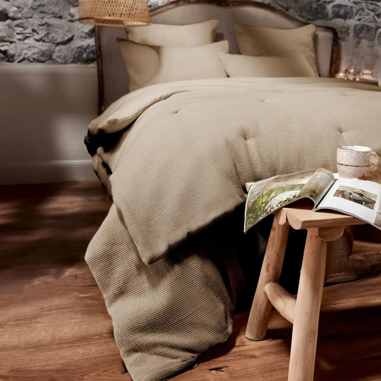 Couvre-Lit Et Édredon|EMINZA Edredon coton nid d'abeille (90 x 220 cm) Eva Ficelle