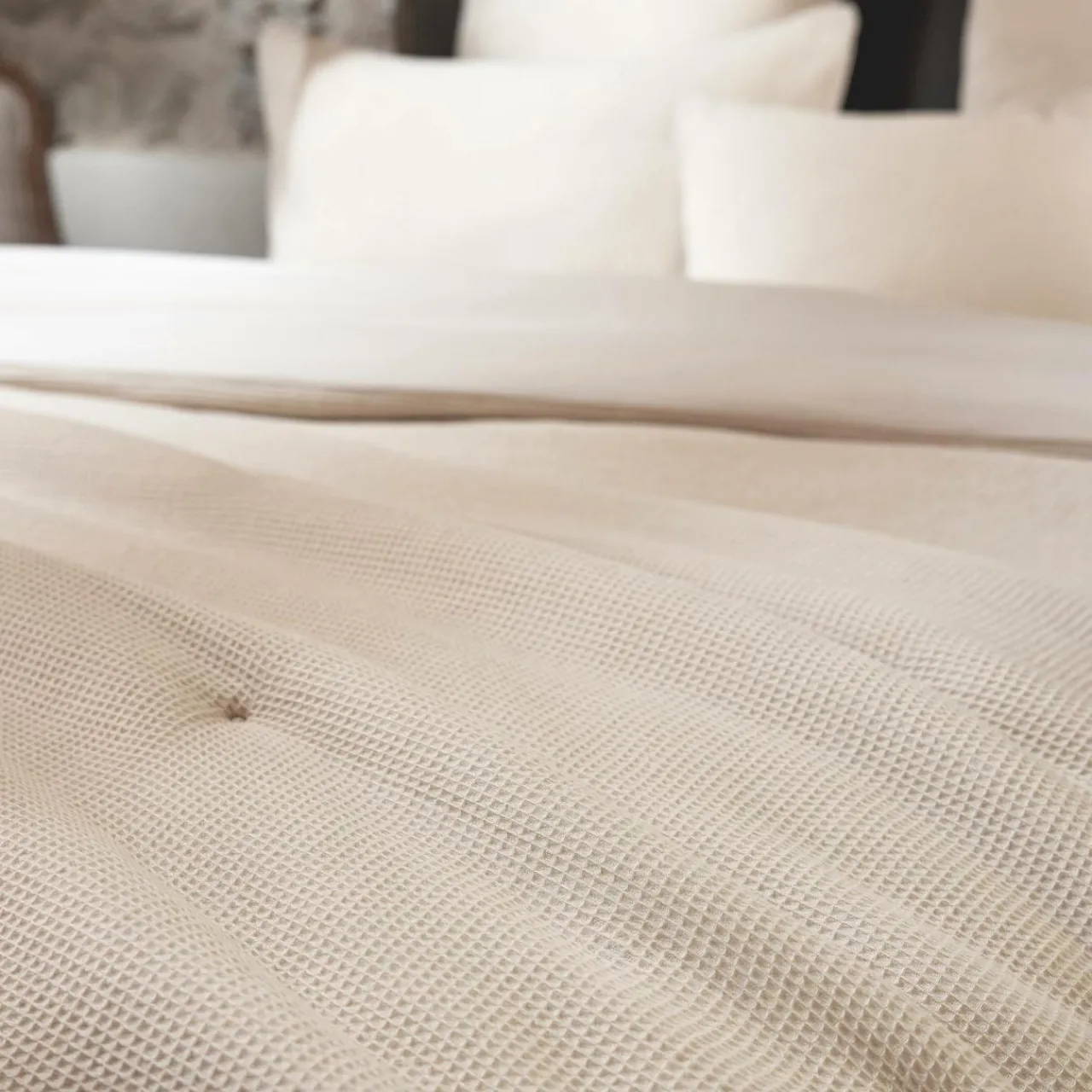 Couvre-Lit Et Édredon|EMINZA Edredon coton nid d'abeille (90 x 220 cm) Eva Beige