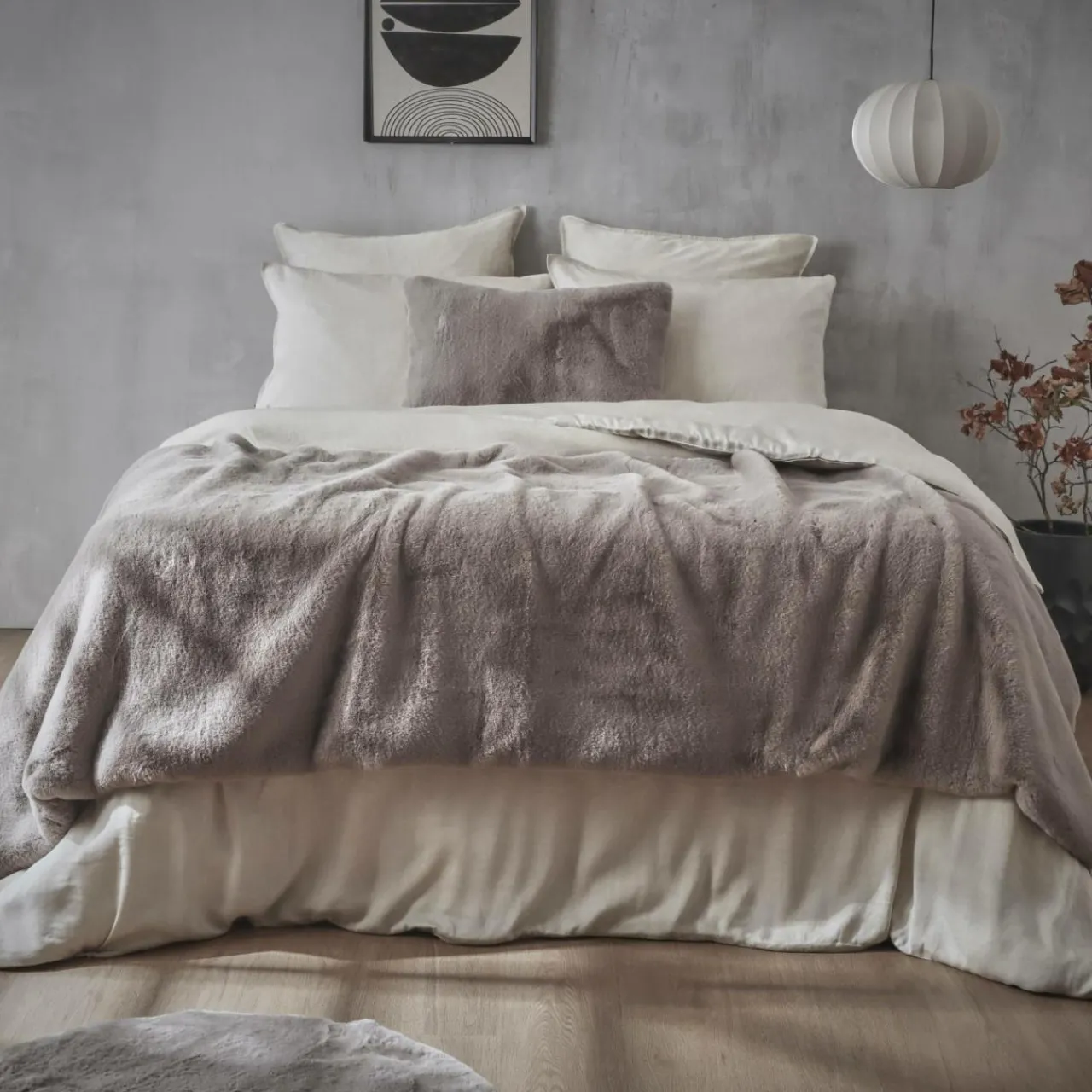 Couvre-Lit Et Édredon|EMINZA Edredon fausse fourrure (90 x 220 cm) Finn Taupe