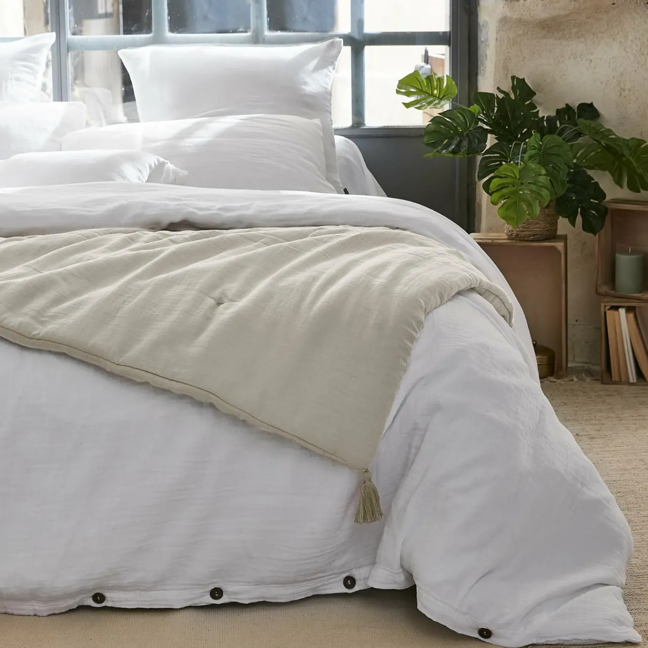 Couvre-Lit Et Édredon|EMINZA Edredon gaze de coton (90 x 200 cm) Gaïa pampa Beige