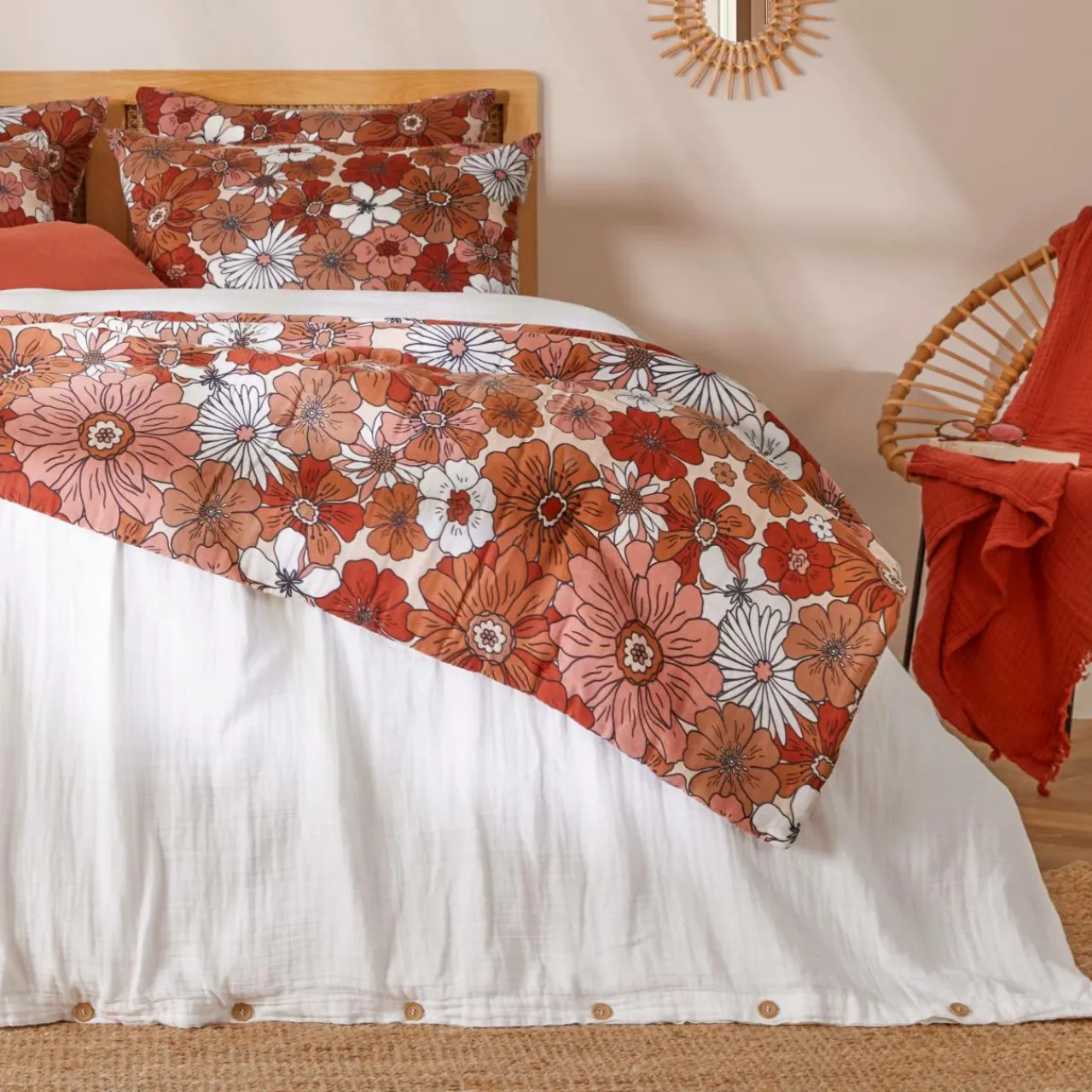 Couvre-Lit Et Édredon|EMINZA Edredon gaze de coton (90 x 200 cm) Gaïa Azalée Terracotta