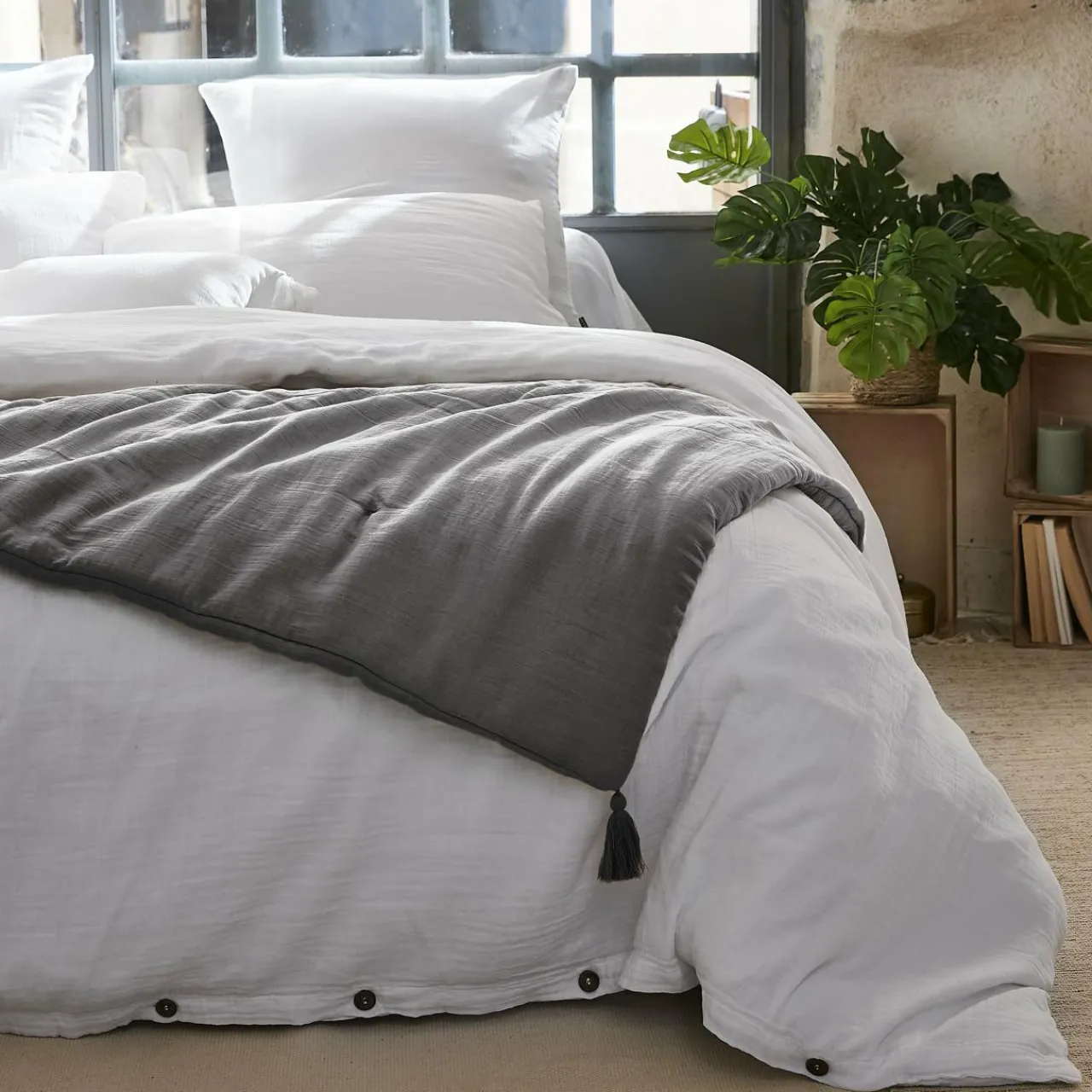Couvre-Lit Et Édredon|EMINZA Edredon gaze de coton (90 x 200 cm) Gaïa Gris granit Gris foncé