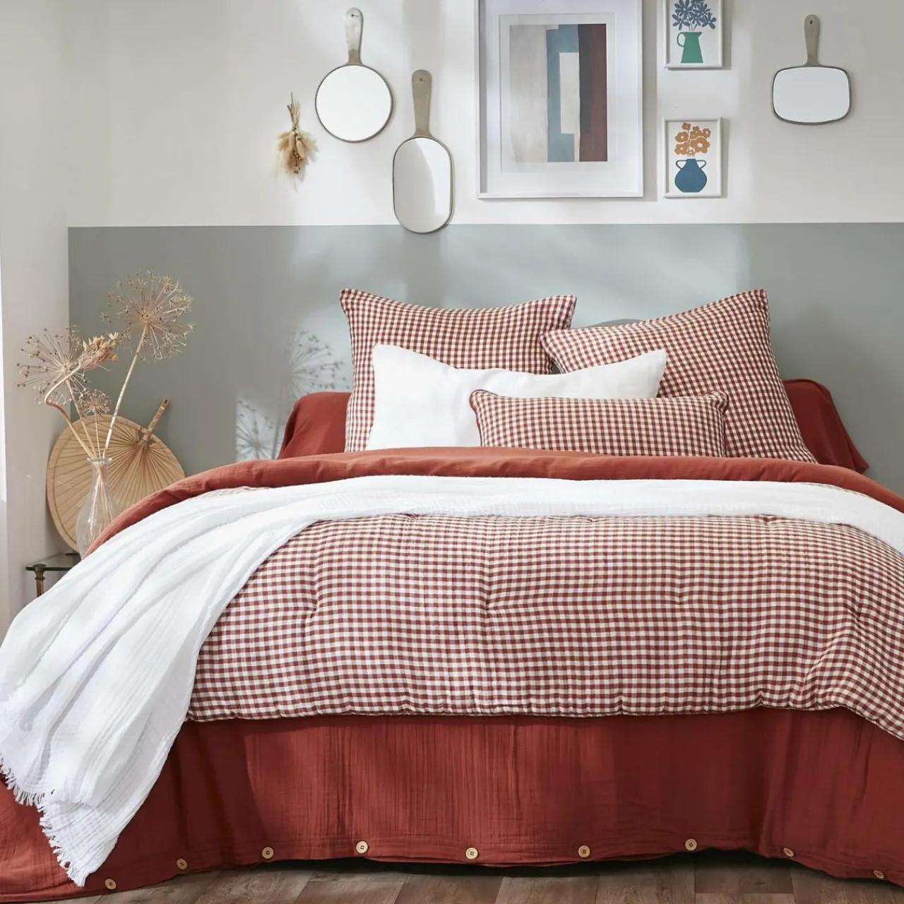 Couvre-Lit Et Édredon|EMINZA Edredon gaze de coton (90 x 200 cm) Gaïa vichy Terracotta