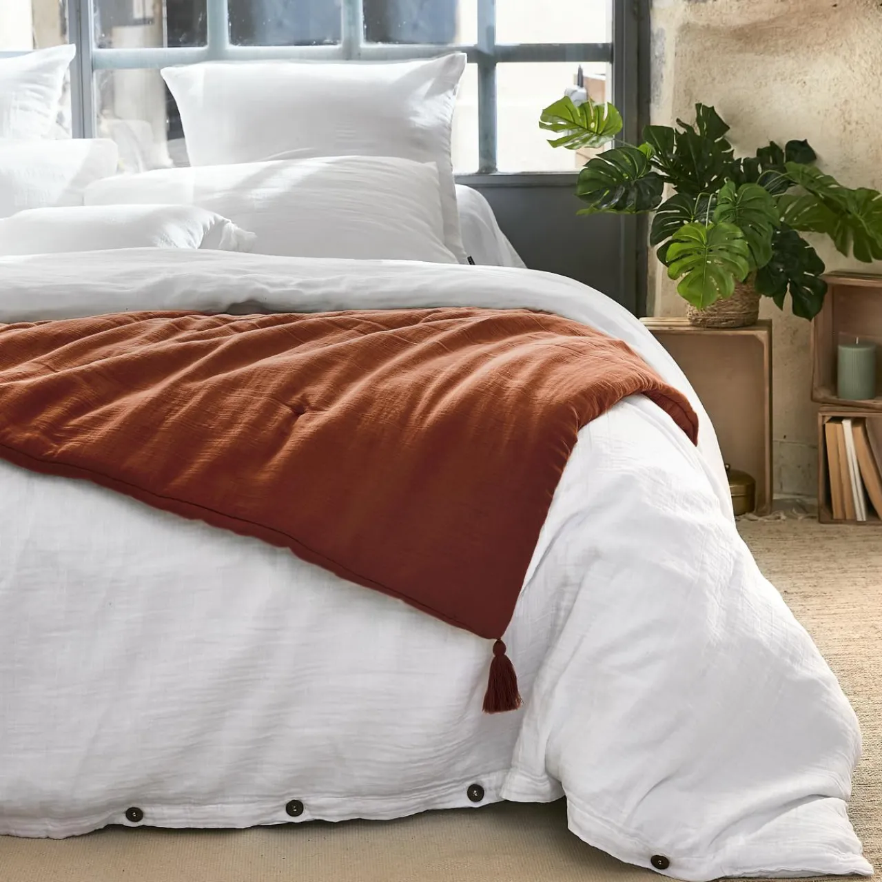 Couvre-Lit Et Édredon|EMINZA Edredon gaze de coton (90 x 200 cm) Gaïa Terracotta