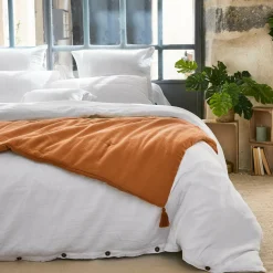 Couvre-Lit Et Édredon|EMINZA Edredon gaze de coton (150 x 150 cm) Gaïa Abricot