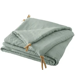 Couvre-Lit Et Édredon|EMINZA Edredon lin lavé (90 x 200 cm) Louise Vert Eucalyptus