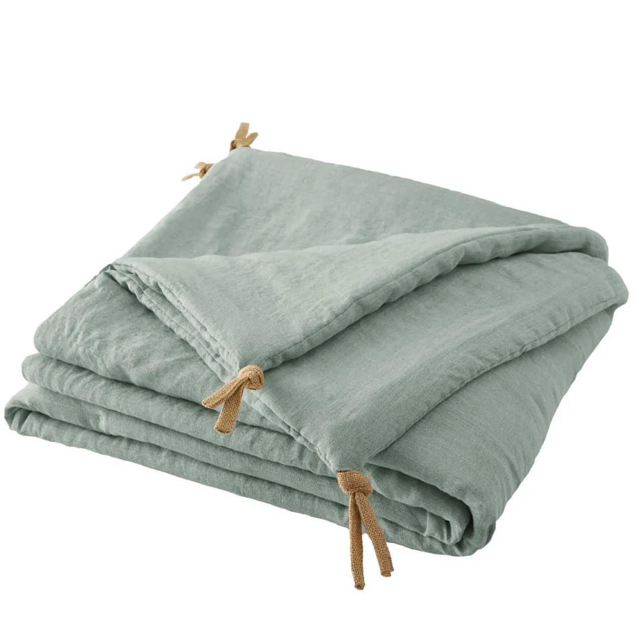 Couvre-Lit Et Édredon|EMINZA Edredon lin lavé (90 x 200 cm) Louise Vert Eucalyptus