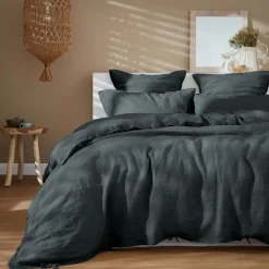 Couvre-Lit Et Édredon|EMINZA Edredon lin lavé (90 x 200 cm) Louise Gris ardoise