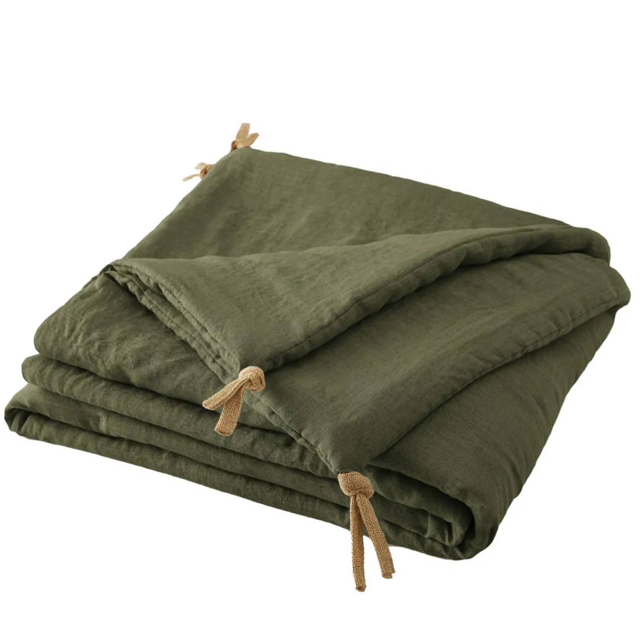 Couvre-Lit Et Édredon|EMINZA Edredon lin lavé (90 x 200 cm) Louise Vert romarin