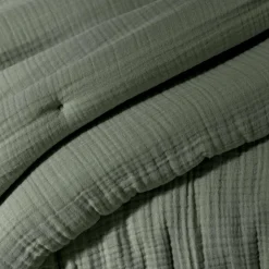 Couvre-Lit Et Édredon|EMINZA Edredon quadruple gaze de coton (90 x 220 cm) Victoria x Gaïa Vert romarin