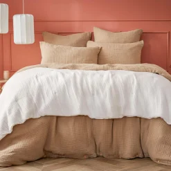 Couvre-Lit Et Édredon|EMINZA Edredon quadruple gaze de coton (90 x 220 cm) Victoria x Gaïa chantilly Blanc