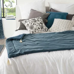 Couvre-Lit Et Édredon|ATMOSPHERA Edredon velours (80 x 180 cm) Slow Bleu