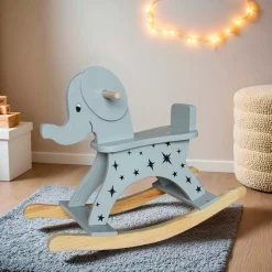 Jouet, Cadeau De Naissance|EMINZA Elephant à bascule bois (H53 cm) Stars Gris