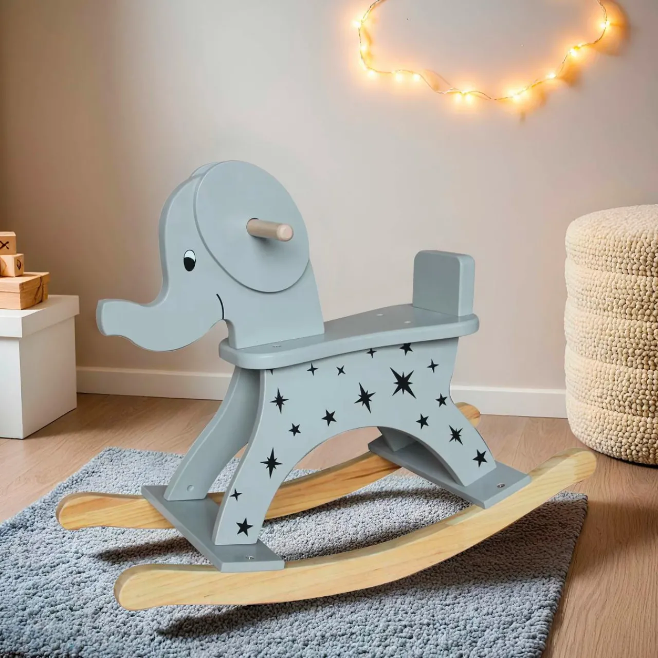 Jouet, Cadeau De Naissance|EMINZA Elephant à bascule bois (H53 cm) Stars Gris