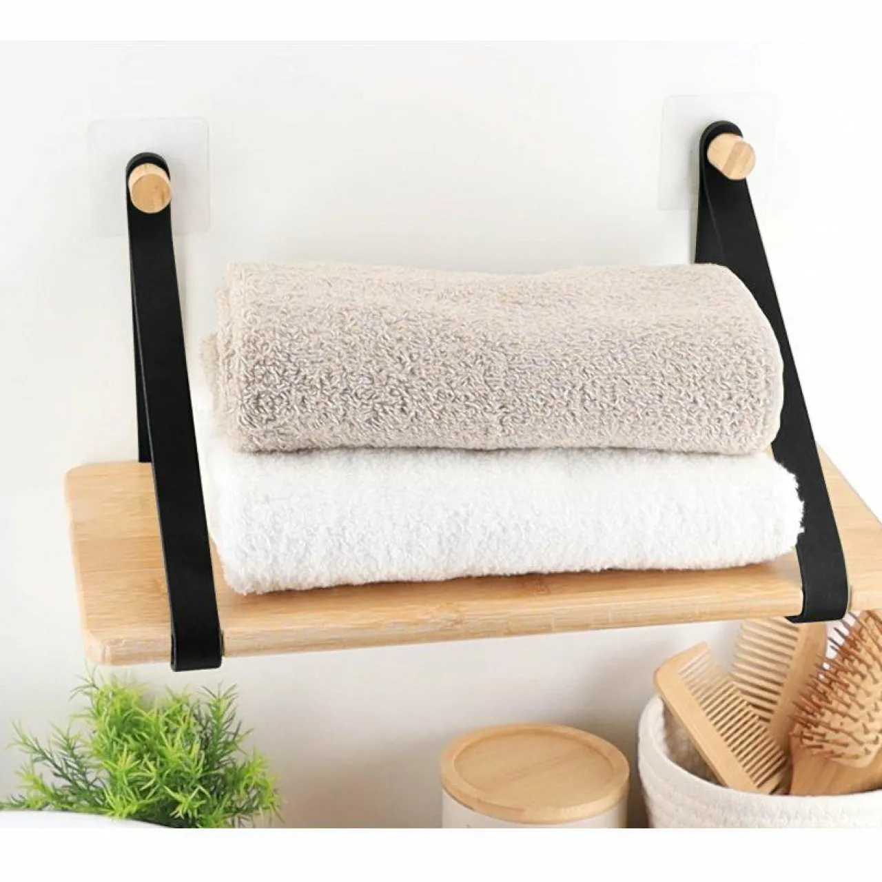 Rangement Salle De Bain|TENDANCE Etagère adhésive bambou (40 x H20 cm) Easy Chic Noir