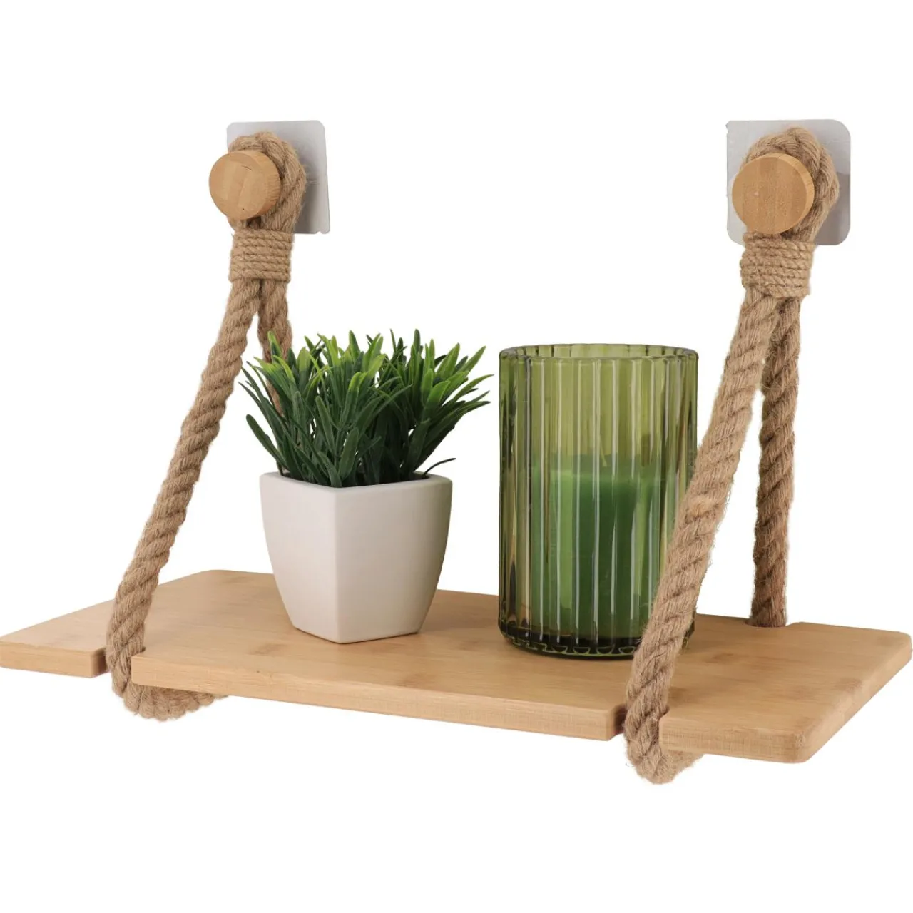 Rangement Salle De Bain|TENDANCE Etagère adhésive bambou (40 x H20 cm) Cordes Naturel