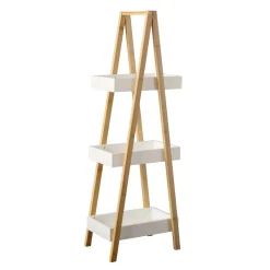 Meuble Salle De Bain|Etagère, Meuble Modulable|EMINZA Etagère bois et bambou (H84 cm) Pyramide 3 niveaux he Blanc