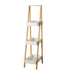 Meuble Salle De Bain|Etagère, Meuble Modulable|EMINZA Etagère bois et bambou (H84 cm) Pyramide 3 niveaux he Blanc