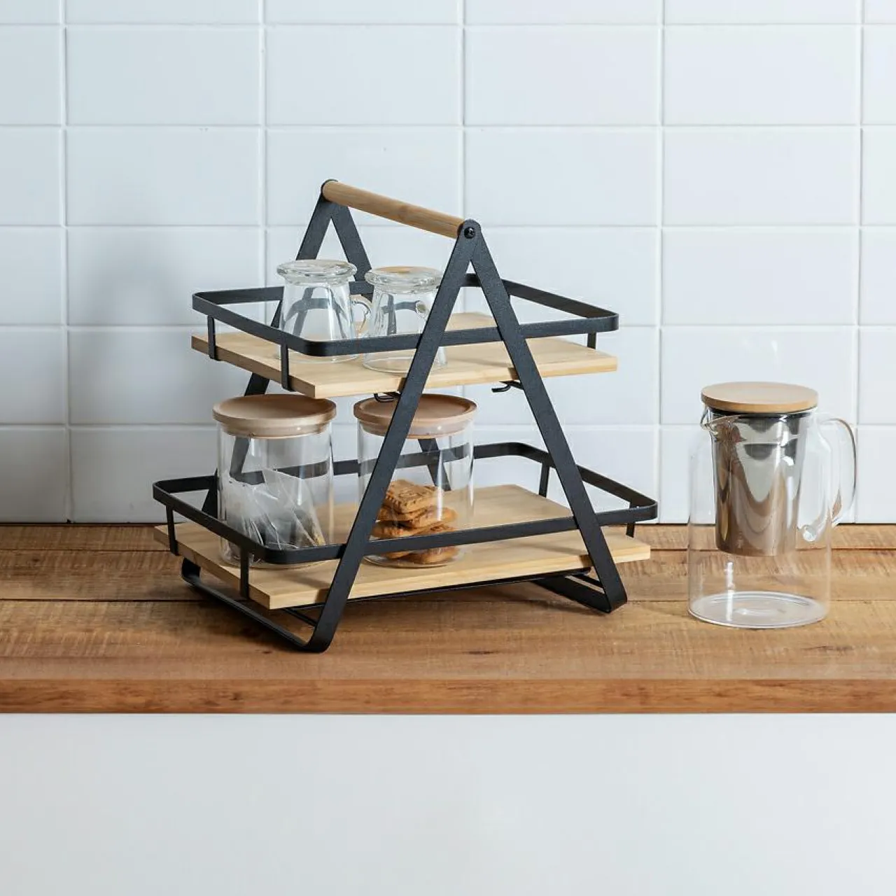 Rangement Et Organisateur|5 Five Simply Smart Etagère cuisine transportable en bois 2 niveaux avec anse (H29 cm) Ordera Noir