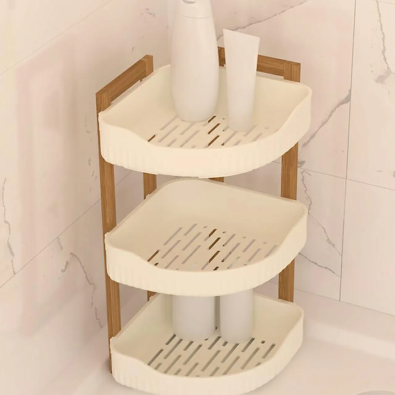 Meuble Salle De Bain|Rangement Salle De Bain|5 Five Simply Smart Etagère d'angle salle de bain 3 niveaux (H45 cm) Natureo Blanc