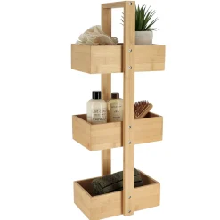 Rangement Salle De Bain|TENDANCE Etagère de salle de bain 3 niveaux (H66 cm) Bambou Naturel