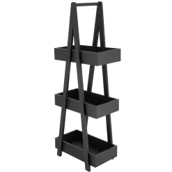 Meuble Salle De Bain|Etagère, Meuble Modulable|TENDANCE Etagère en bambou 3 niveaux (H80 cm) Pyramide Noir
