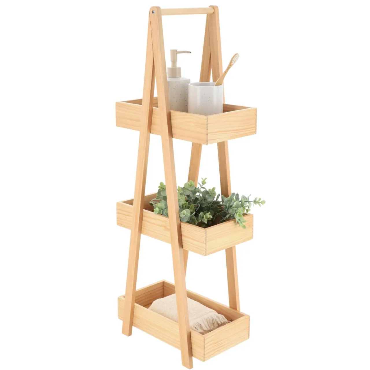 Meuble Salle De Bain|Etagère, Meuble Modulable|TENDANCE Etagère en bois 3 niveaux (H80 cm) Pyramide Naturel