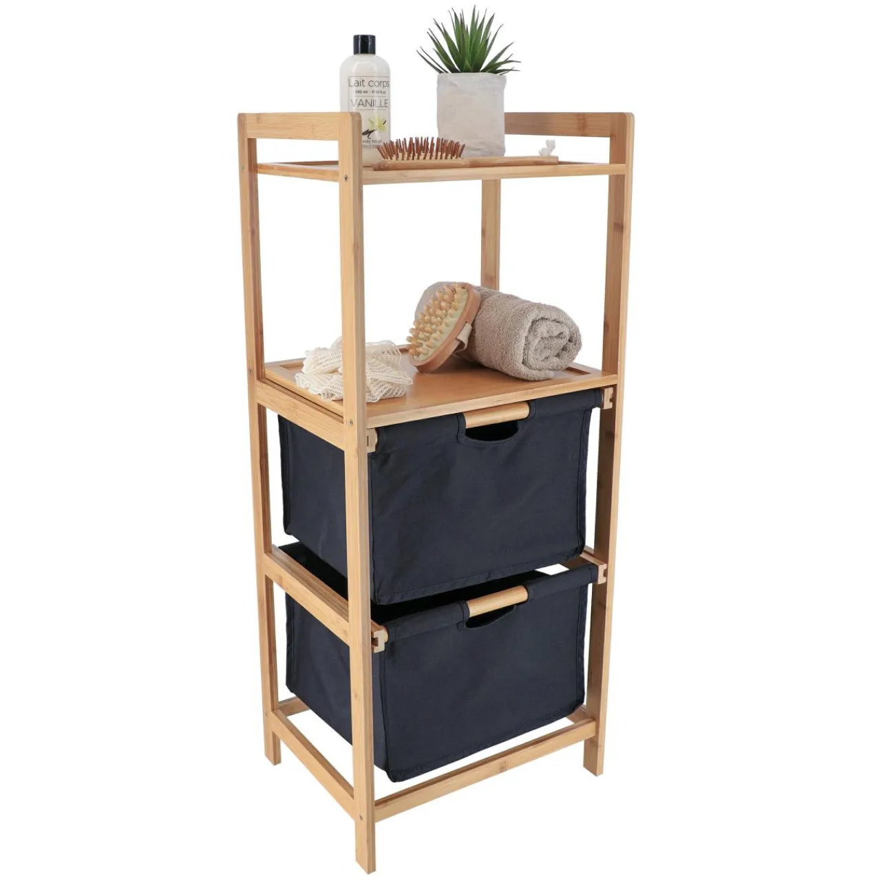 Meuble Salle De Bain|Rangement Salle De Bain|TENDANCE Etagère salle de bain avec paniers 3 niveaux (H90 cm) Purebamboo Noir