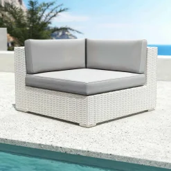 Canapé, Fauteuil Et Table Basse|MOBELLIA Fauteuil d'angle de jardin en résine tressée Palma Blanc et gris Tresse Blanc - Gris