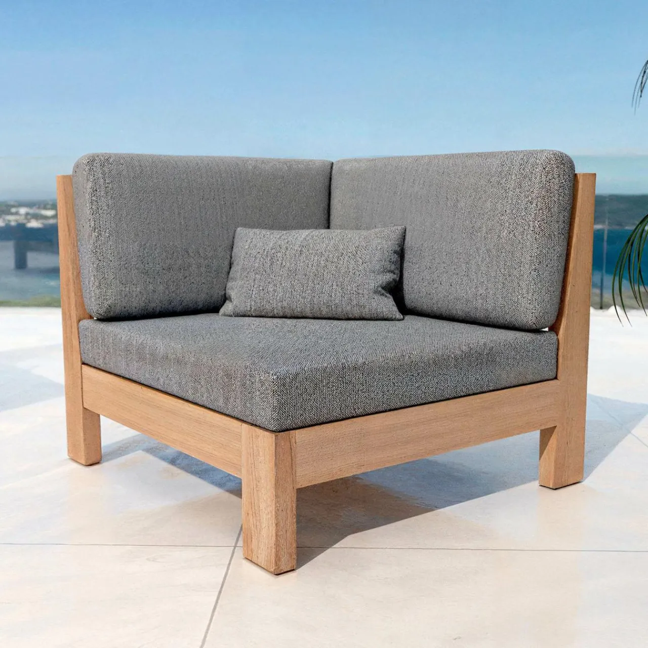 Canapé, Fauteuil Et Table Basse|MOBELLIA Fauteuil d'angle de jardin bois d'acacia Bornéo Gris Anthracite