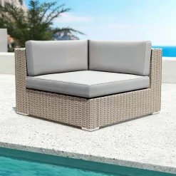 Canapé, Fauteuil Et Table Basse|MOBELLIA Fauteuil d'angle de jardin en résine tressée Palma Gris Tresse Gris - Gris