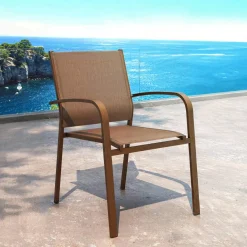 Chaise De Jardin|MOBELLIA Fauteuil de jardin aluminium empilable Murano Bronze