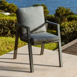 Chaise De Jardin|MOBELLIA Fauteuil de jardin aluminium Long Beach Gris Anthracite