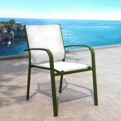 Chaise De Jardin|MOBELLIA Fauteuil de jardin aluminium empilable Murano Vert olive