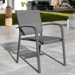 Chaise De Jardin|MOBELLIA Fauteuil de jardin aluminium empilable Murano Gris Anthracite
