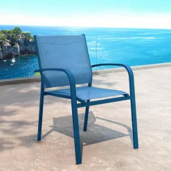 Chaise De Jardin|MOBELLIA Fauteuil de jardin aluminium empilable Murano Bleu pétrole